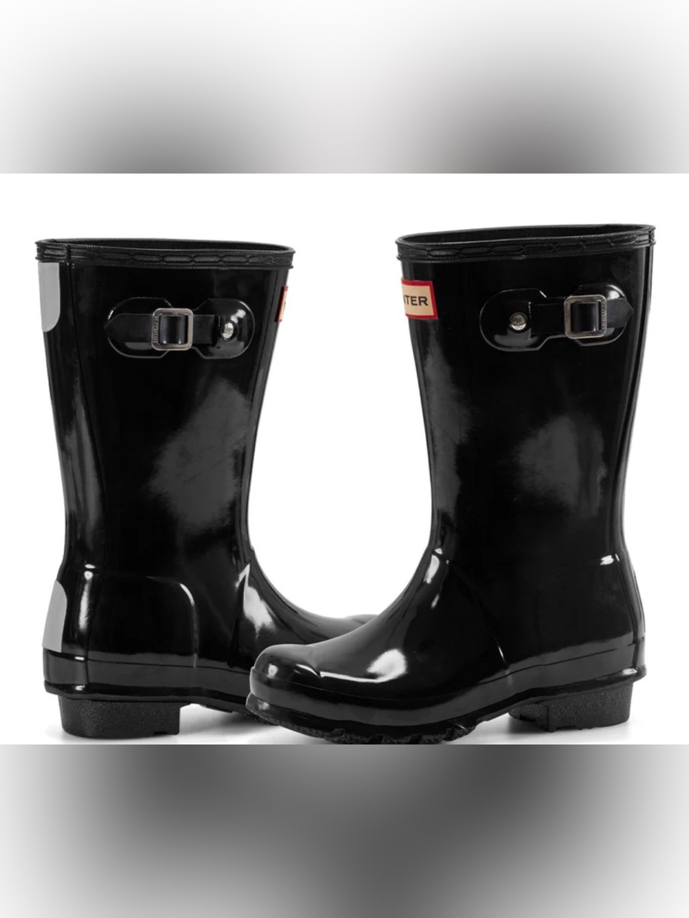 Hunter Women's Gloss Black Rubber Rain Boots with Adjustable Side Buckle